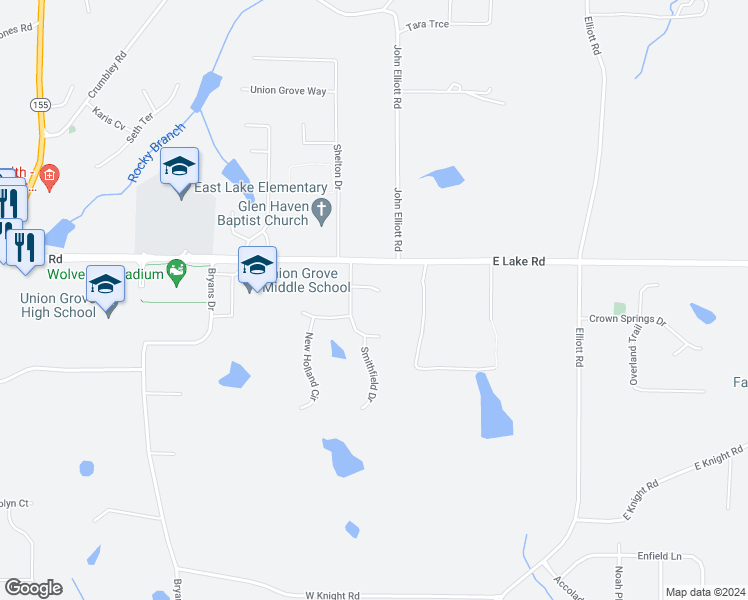 map of restaurants, bars, coffee shops, grocery stores, and more near 1104 Bermuda Lane in McDonough