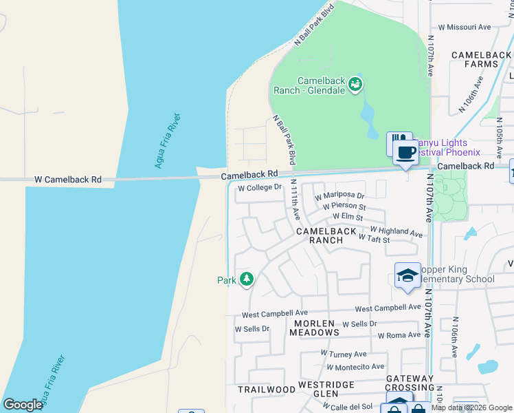map of restaurants, bars, coffee shops, grocery stores, and more near 4831 North 112th Drive in Phoenix