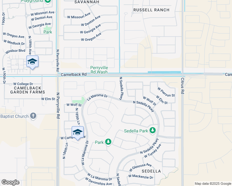 map of restaurants, bars, coffee shops, grocery stores, and more near 18344 West Wolf Street in Goodyear