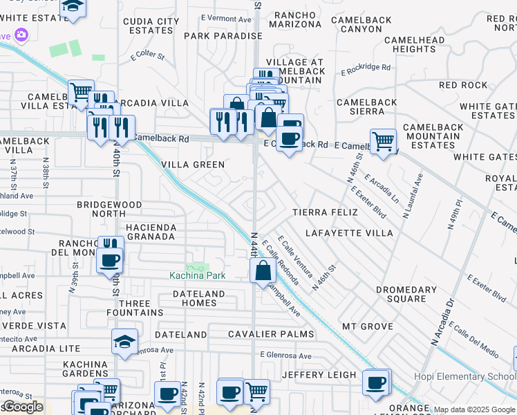 map of restaurants, bars, coffee shops, grocery stores, and more near 4332 East Calle Redonda in Phoenix