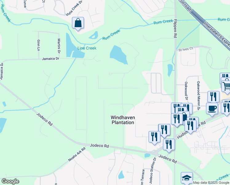 map of restaurants, bars, coffee shops, grocery stores, and more near 20 Lisa Court in Stockbridge