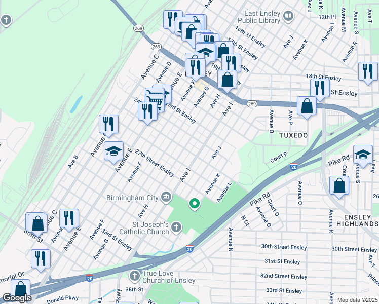 map of restaurants, bars, coffee shops, grocery stores, and more near in Birmingham