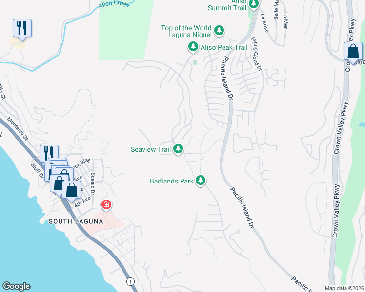 map of restaurants, bars, coffee shops, grocery stores, and more near 31516 Sea Shadows Way in Laguna Niguel