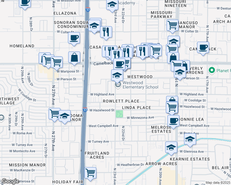 map of restaurants, bars, coffee shops, grocery stores, and more near 4711 North 23rd Avenue in Phoenix