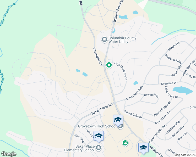 map of restaurants, bars, coffee shops, grocery stores, and more near 5001 High Meadows Drive in Grovetown