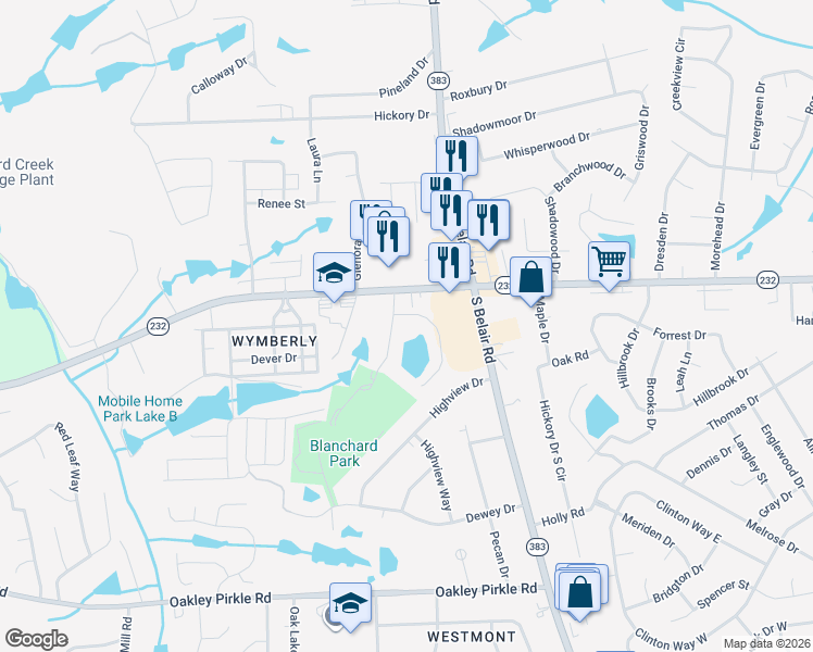 map of restaurants, bars, coffee shops, grocery stores, and more near 2138 Oak Ridge Road in Martinez