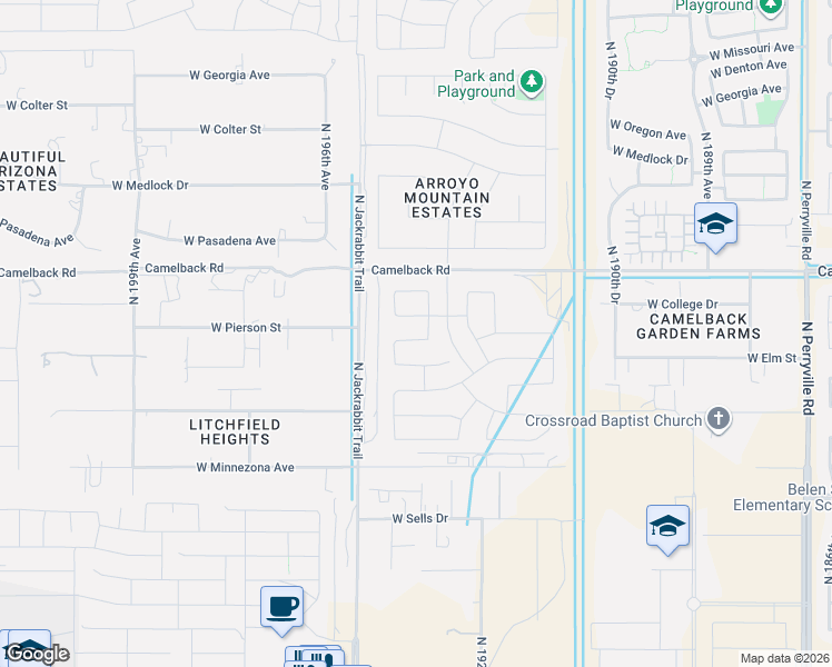map of restaurants, bars, coffee shops, grocery stores, and more near 19350 West Highland Avenue in Litchfield Park