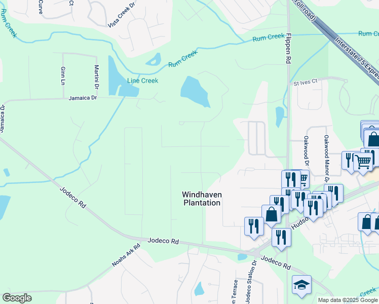 map of restaurants, bars, coffee shops, grocery stores, and more near 20 Lisa Court in Stockbridge