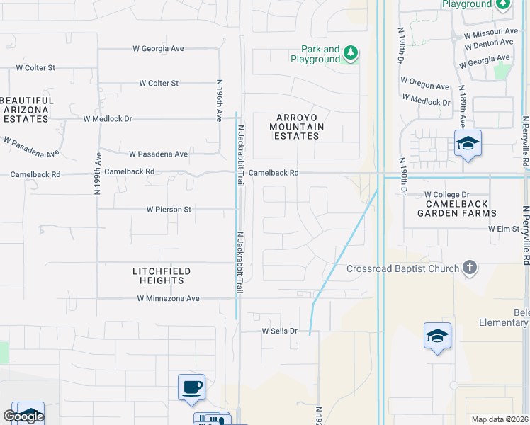 map of restaurants, bars, coffee shops, grocery stores, and more near 4545 North 195th Avenue in Litchfield Park