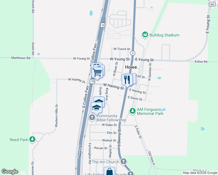 map of restaurants, bars, coffee shops, grocery stores, and more near 113 King Avenue in Howe