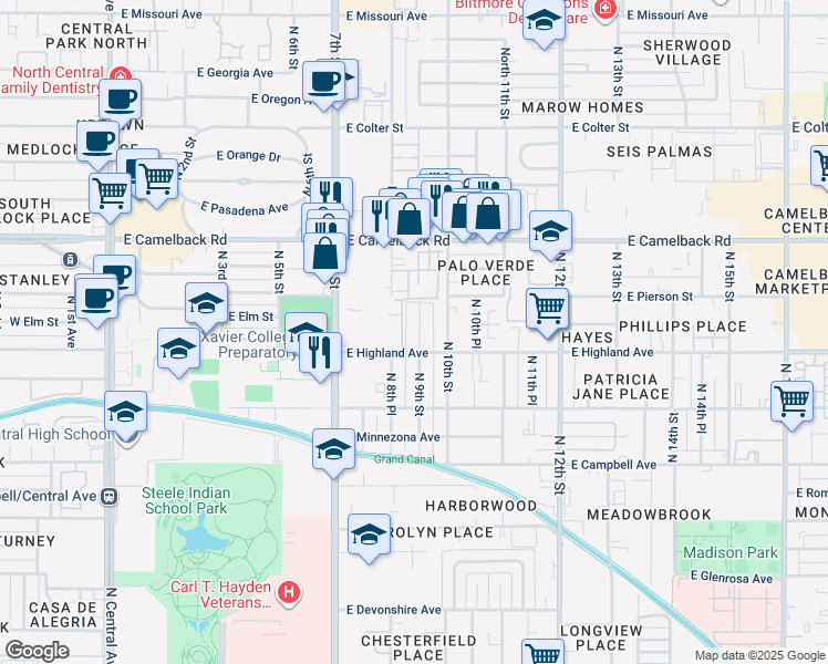 map of restaurants, bars, coffee shops, grocery stores, and more near 4740 North 9th Street in Phoenix