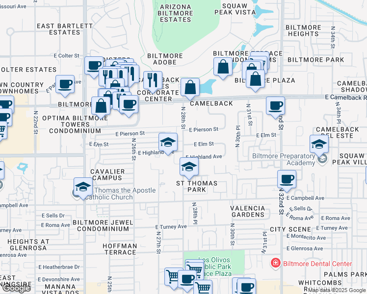 map of restaurants, bars, coffee shops, grocery stores, and more near 4744 North 28th Street in Phoenix