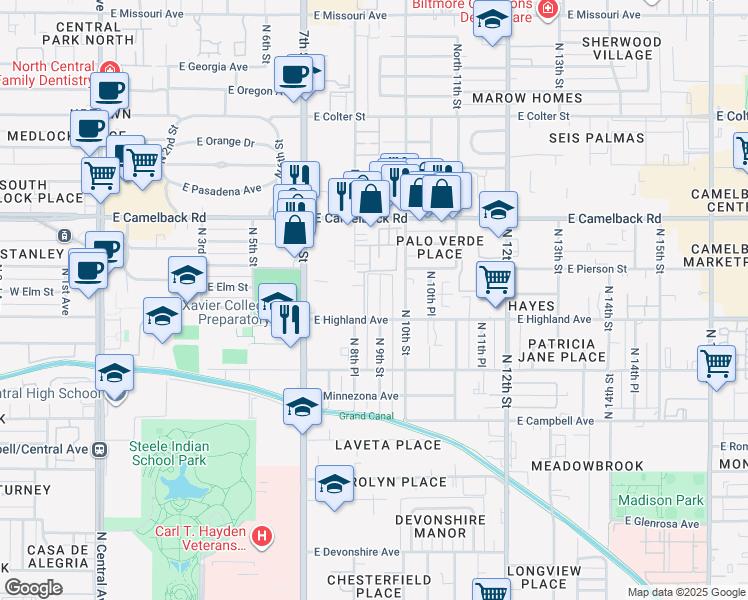 map of restaurants, bars, coffee shops, grocery stores, and more near 4740 North 9th Street in Phoenix