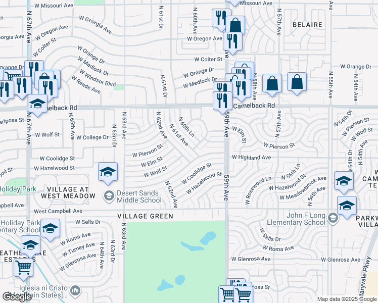 map of restaurants, bars, coffee shops, grocery stores, and more near 4739 North 61st Avenue in Phoenix