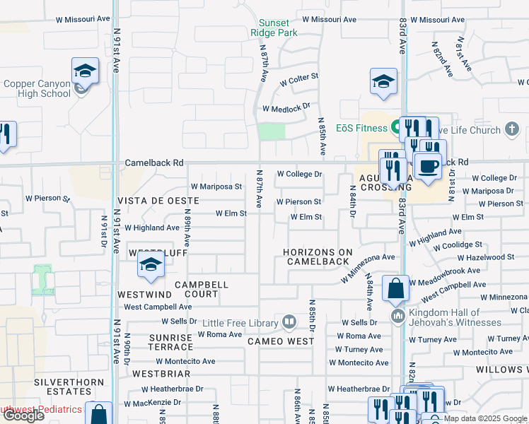 map of restaurants, bars, coffee shops, grocery stores, and more near 4802 North 87th Avenue in Phoenix