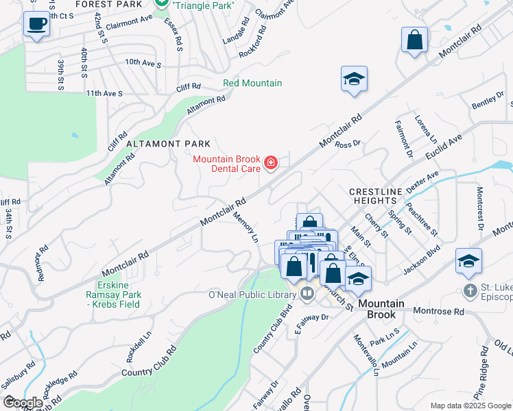 map of restaurants, bars, coffee shops, grocery stores, and more near 132 Mountain Brook Park Drive in Mountain Brook