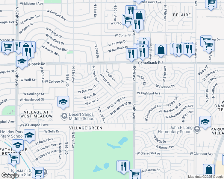 map of restaurants, bars, coffee shops, grocery stores, and more near 4739 North 61st Avenue in Phoenix