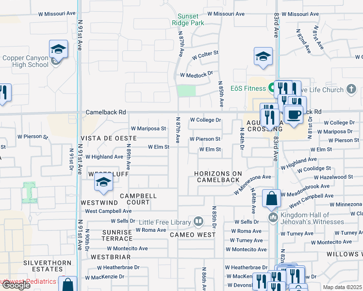 map of restaurants, bars, coffee shops, grocery stores, and more near 4802 North 87th Avenue in Phoenix