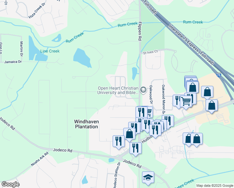 map of restaurants, bars, coffee shops, grocery stores, and more near 220 Turnstone Road in Stockbridge