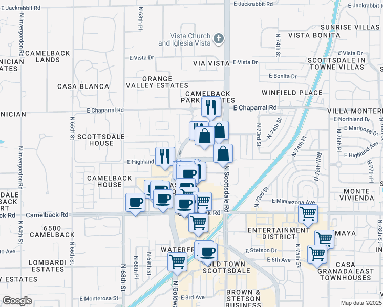 map of restaurants, bars, coffee shops, grocery stores, and more near 7137 East Rancho Vista Drive in Scottsdale
