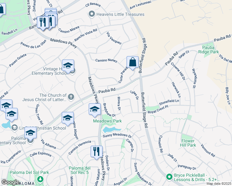 map of restaurants, bars, coffee shops, grocery stores, and more near 32484 Dahl Drive in Temecula