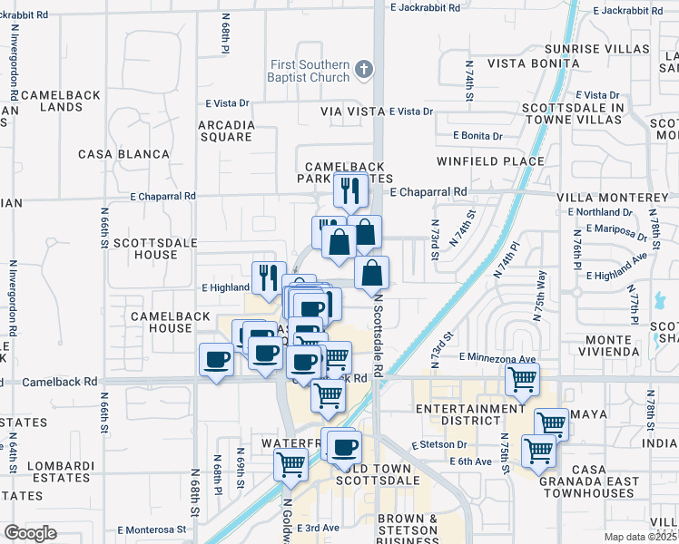 map of restaurants, bars, coffee shops, grocery stores, and more near 7137 East Rancho Vista Drive in Scottsdale