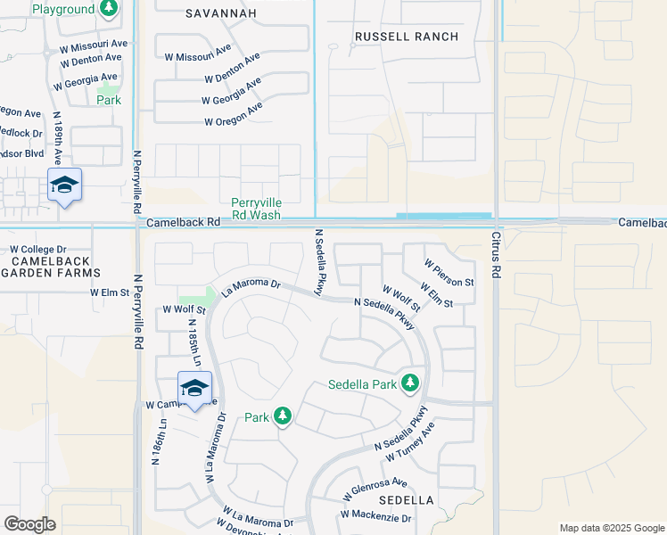 map of restaurants, bars, coffee shops, grocery stores, and more near 4828 North 182nd Lane in Goodyear