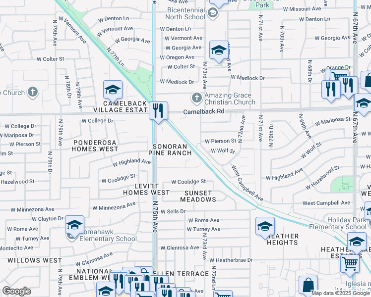 map of restaurants, bars, coffee shops, grocery stores, and more near 7326 West Wolf Street in Phoenix