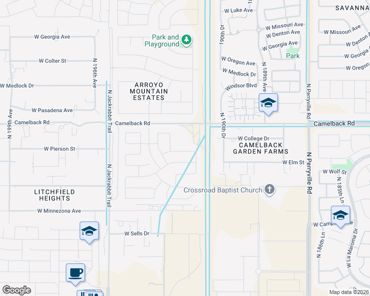 map of restaurants, bars, coffee shops, grocery stores, and more near 19206 West Pierson Street in Litchfield Park
