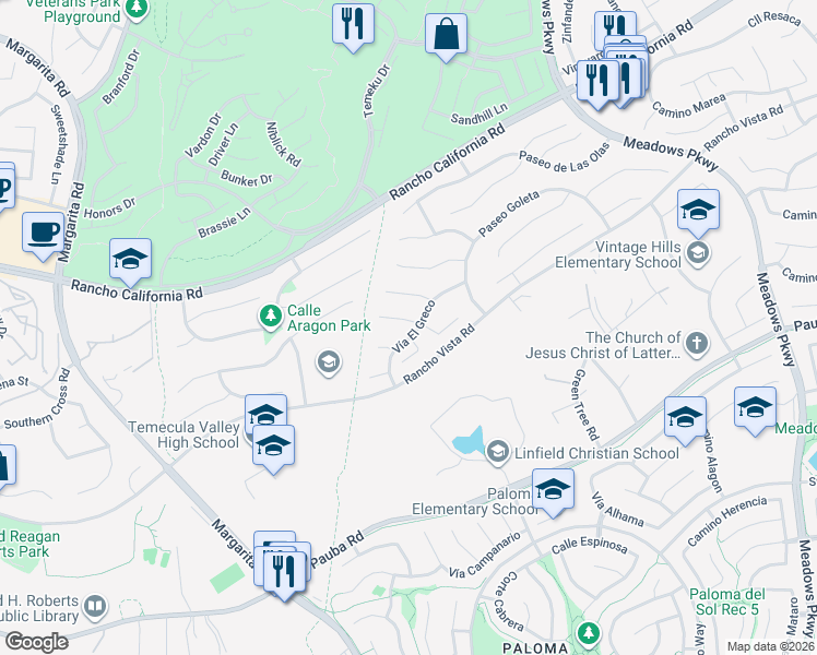 map of restaurants, bars, coffee shops, grocery stores, and more near 31475 Corte Mallorca in Temecula