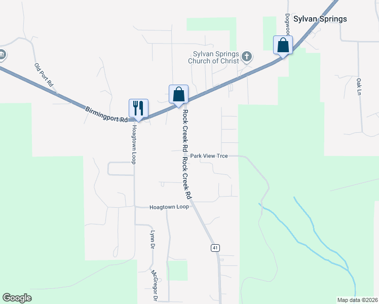 map of restaurants, bars, coffee shops, grocery stores, and more near 170 Rock Creek Road in Sylvan Springs