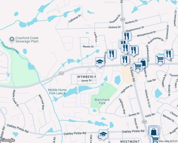 map of restaurants, bars, coffee shops, grocery stores, and more near 4600 Columbia Road in Augusta