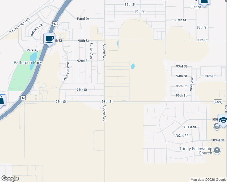 map of restaurants, bars, coffee shops, grocery stores, and more near 9216 County Road 1500 in Lubbock