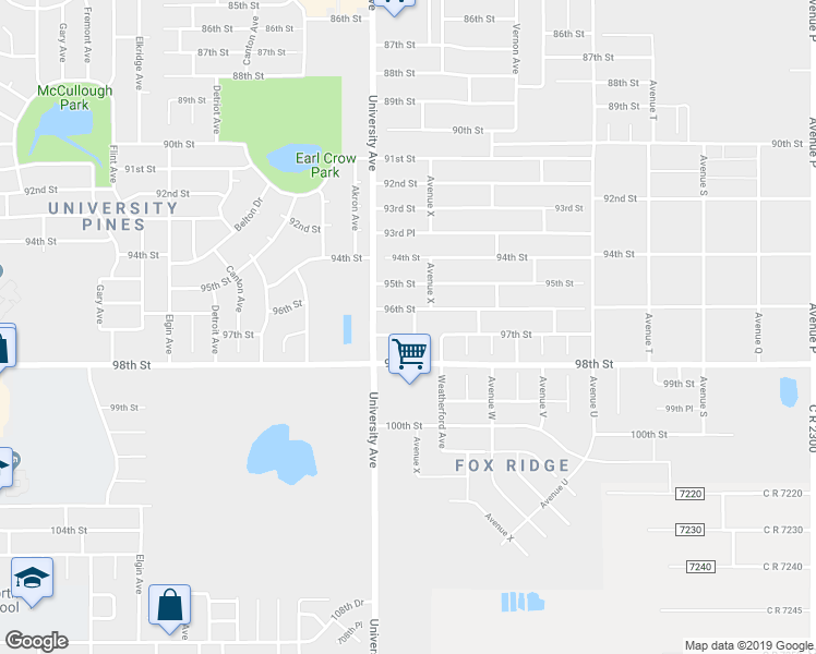 map of restaurants, bars, coffee shops, grocery stores, and more near 2409 96th Street in Lubbock