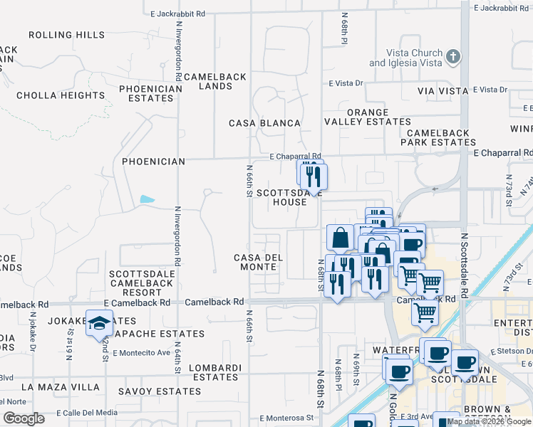 map of restaurants, bars, coffee shops, grocery stores, and more near 4800 North 68th Street in Scottsdale