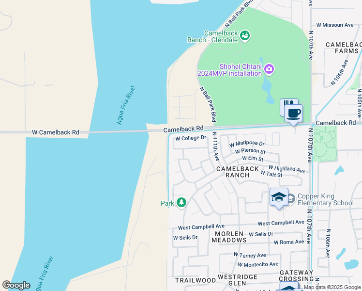 map of restaurants, bars, coffee shops, grocery stores, and more near 11313 West College Drive in Phoenix