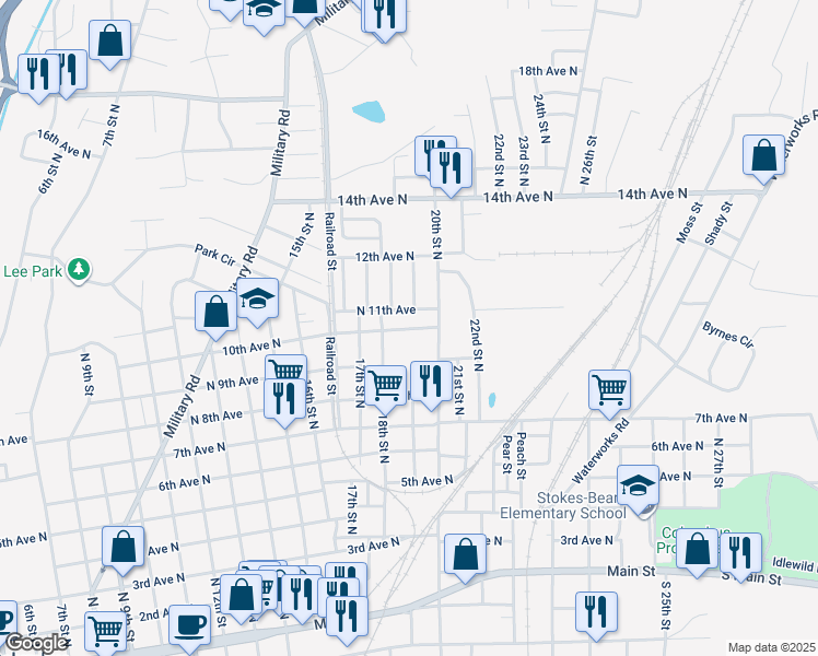 map of restaurants, bars, coffee shops, grocery stores, and more near 1816-1818 North 11th Avenue in Columbus