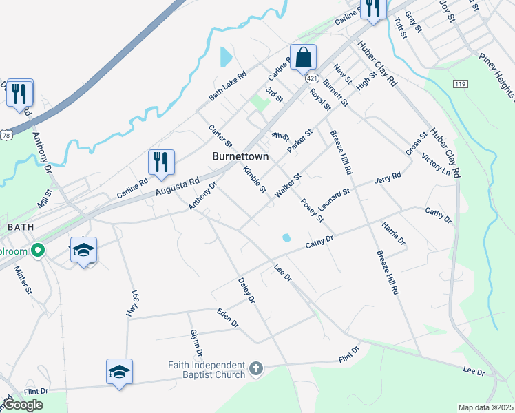 map of restaurants, bars, coffee shops, grocery stores, and more near 128 Kimble Street in Warrenville
