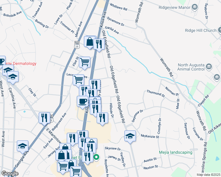 map of restaurants, bars, coffee shops, grocery stores, and more near 856 Old Edgefield Road in North Augusta