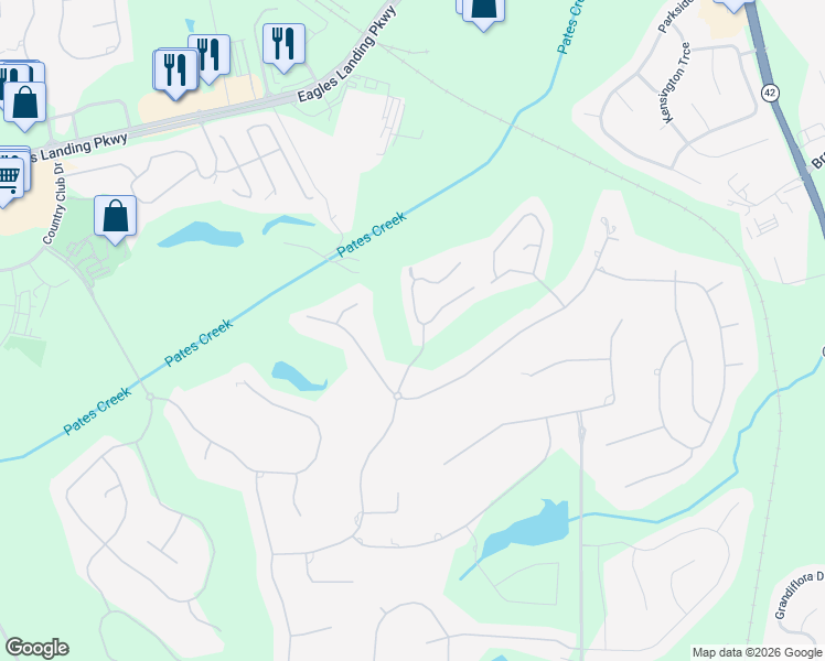 map of restaurants, bars, coffee shops, grocery stores, and more near 803 Chalet Hills in McDonough