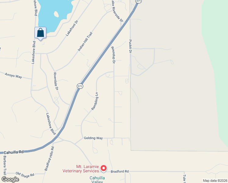 map of restaurants, bars, coffee shops, grocery stores, and more near Roundup Drive in Lake Riverside