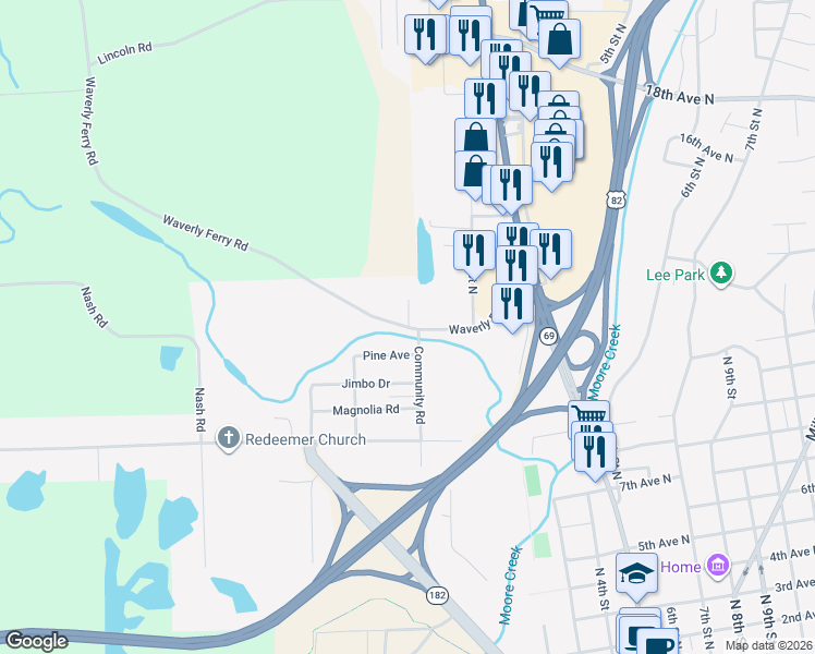 map of restaurants, bars, coffee shops, grocery stores, and more near 452 Waverly Ferry Road in Columbus