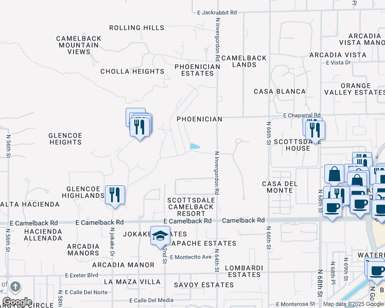 map of restaurants, bars, coffee shops, grocery stores, and more near 4680-4760 N Phoenician Blvd in Scottsdale