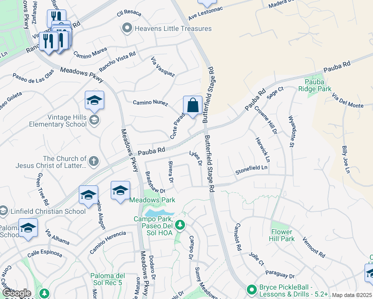 map of restaurants, bars, coffee shops, grocery stores, and more near 42430 Lyles Drive in Temecula