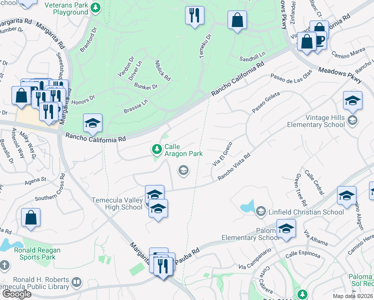 map of restaurants, bars, coffee shops, grocery stores, and more near 31230 Corte Alhambra in Temecula