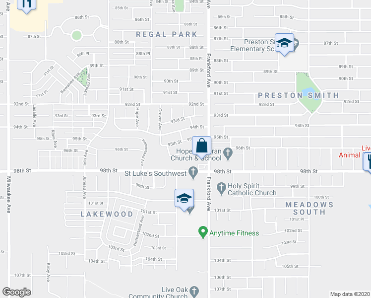 map of restaurants, bars, coffee shops, grocery stores, and more near 5814 96th Street in Lubbock