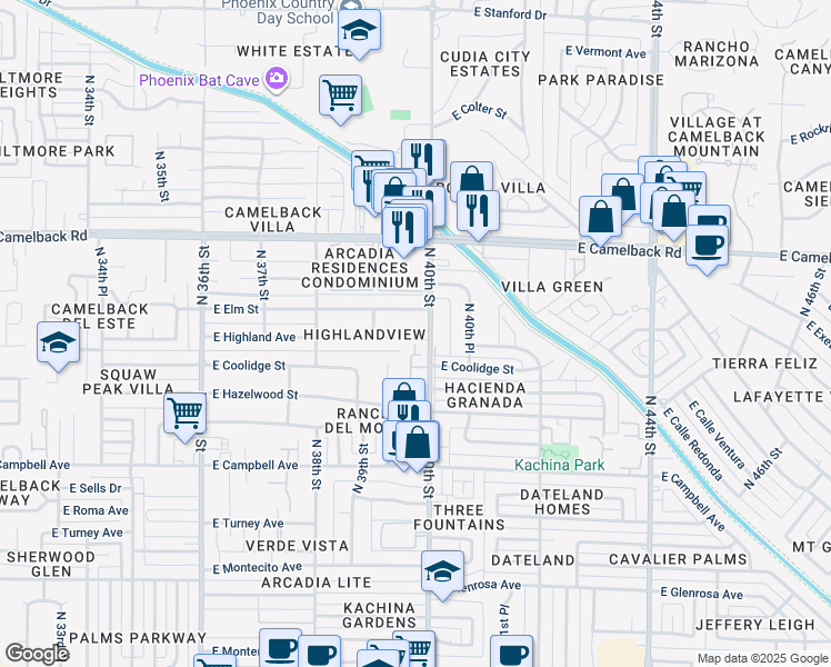 map of restaurants, bars, coffee shops, grocery stores, and more near 4720 North 40th Street in Phoenix
