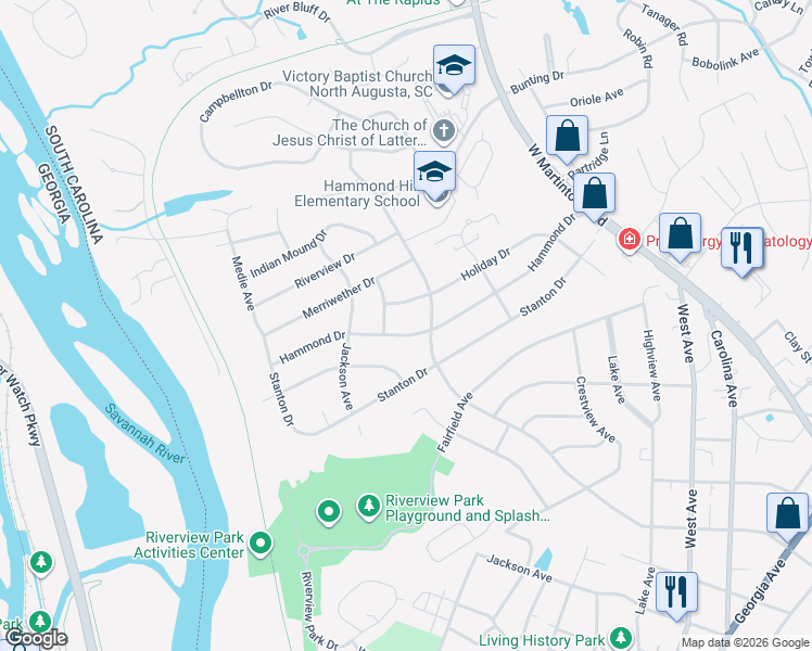 map of restaurants, bars, coffee shops, grocery stores, and more near 814 Hammond Dr in North Augusta