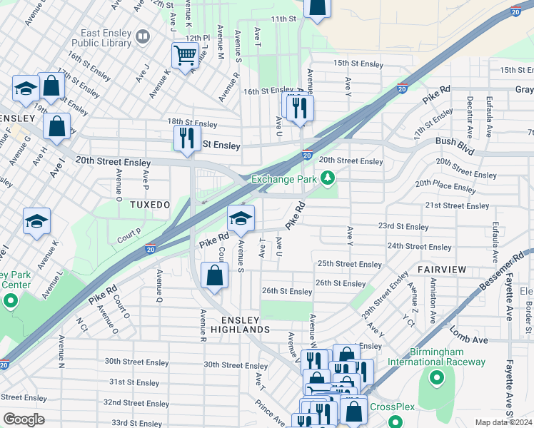 map of restaurants, bars, coffee shops, grocery stores, and more near 2003 22nd Street Ensley in Birmingham