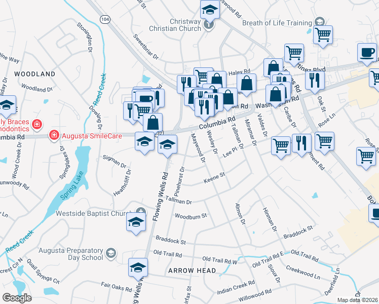 map of restaurants, bars, coffee shops, grocery stores, and more near 208 Pinehurst Drive in Martinez